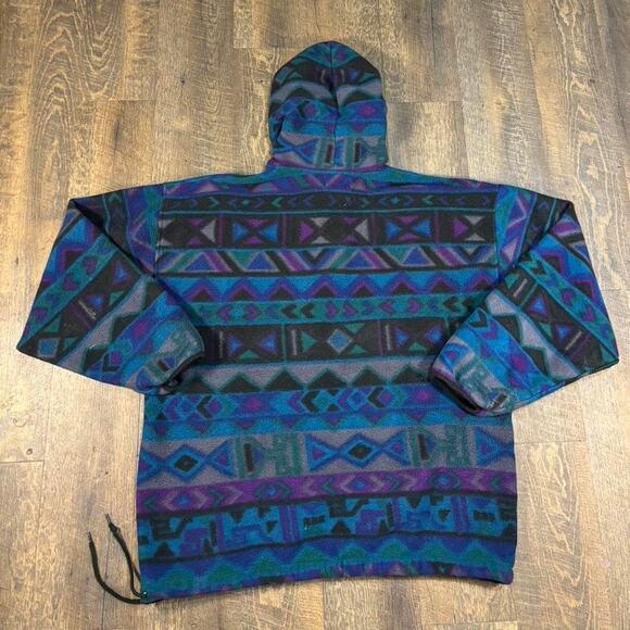 Vintage 90s Great Lakes Aztec Quarter Button Fleece Hoodie - Picture 4 of 6